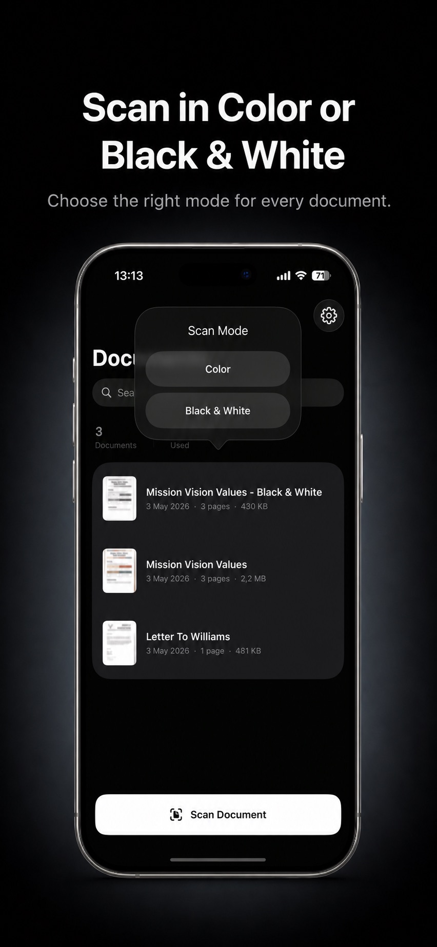 Serious Scanner privacy settings on iPhone